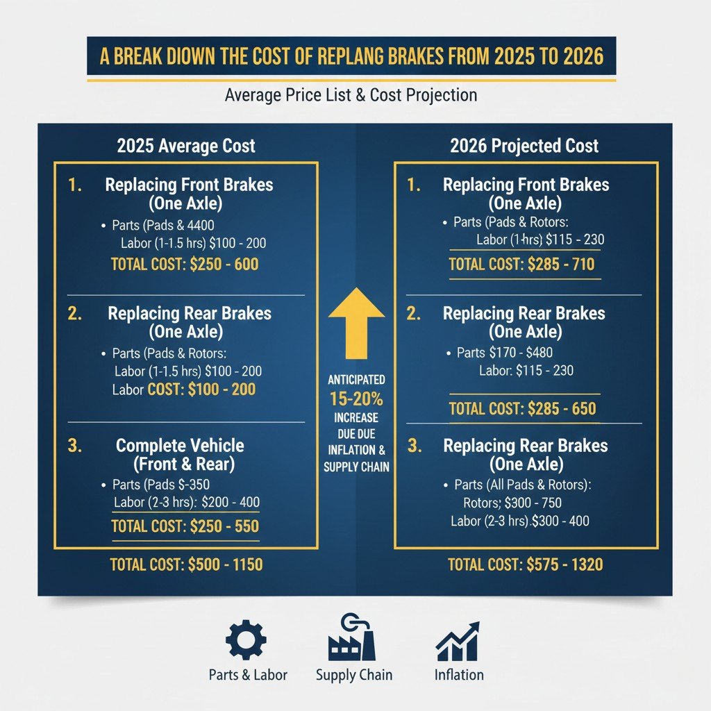 A Break Down of the Cost of Replacing Brakes from 2025 to 2026