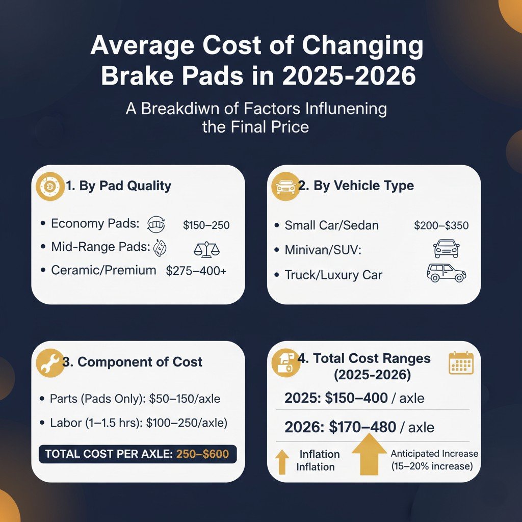 Average cost of changing brake pads in 2025–2026