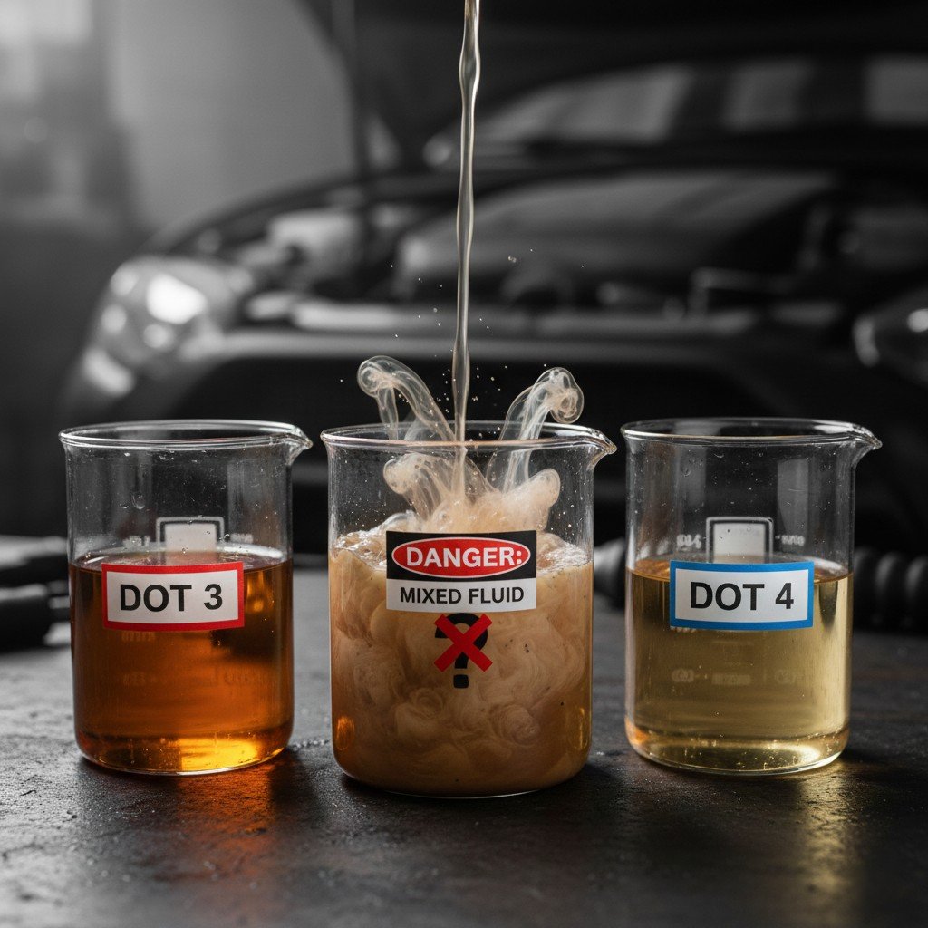 Does mixing DOT 3 brake fluid and DOT 4 brake fluid present a risk?