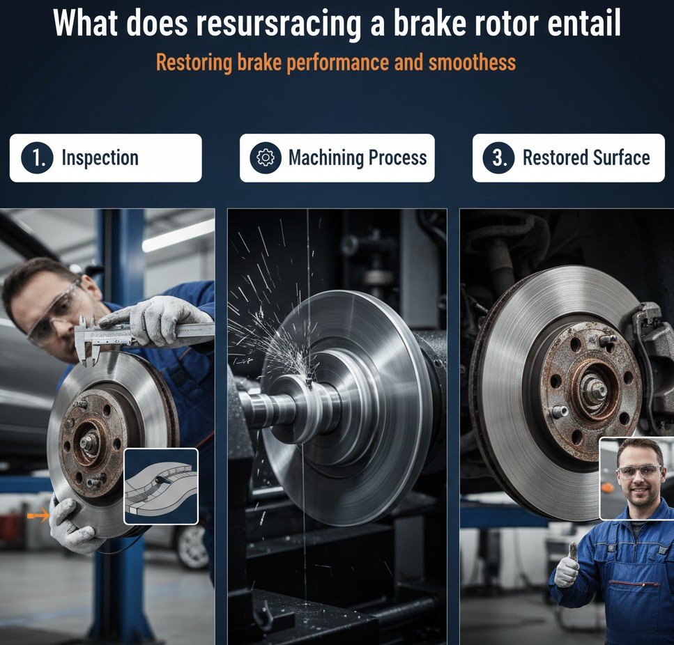 What does resurfacing a brake rotor entail?