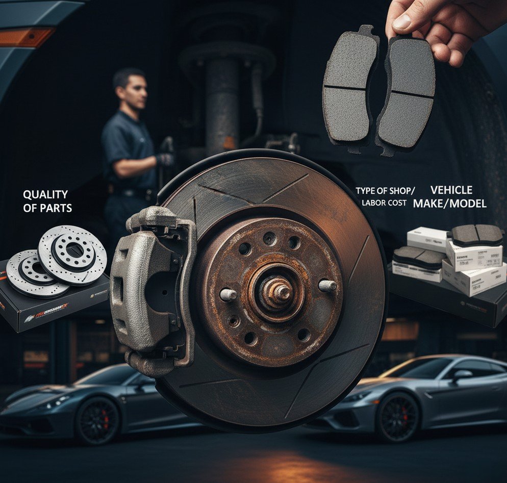 You want to know what factors determine the cost of replacing brake pads.