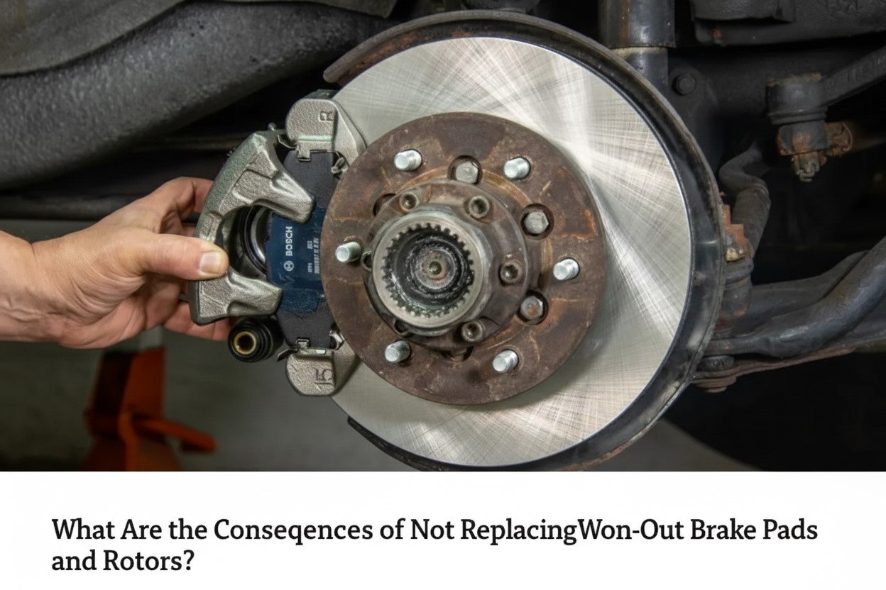 Worn brake pads and rotors